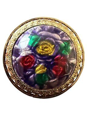 Vintage Reverse Carved Lucite Brooch Gold Tone Floral‎ Pin 1950s New Old Stock